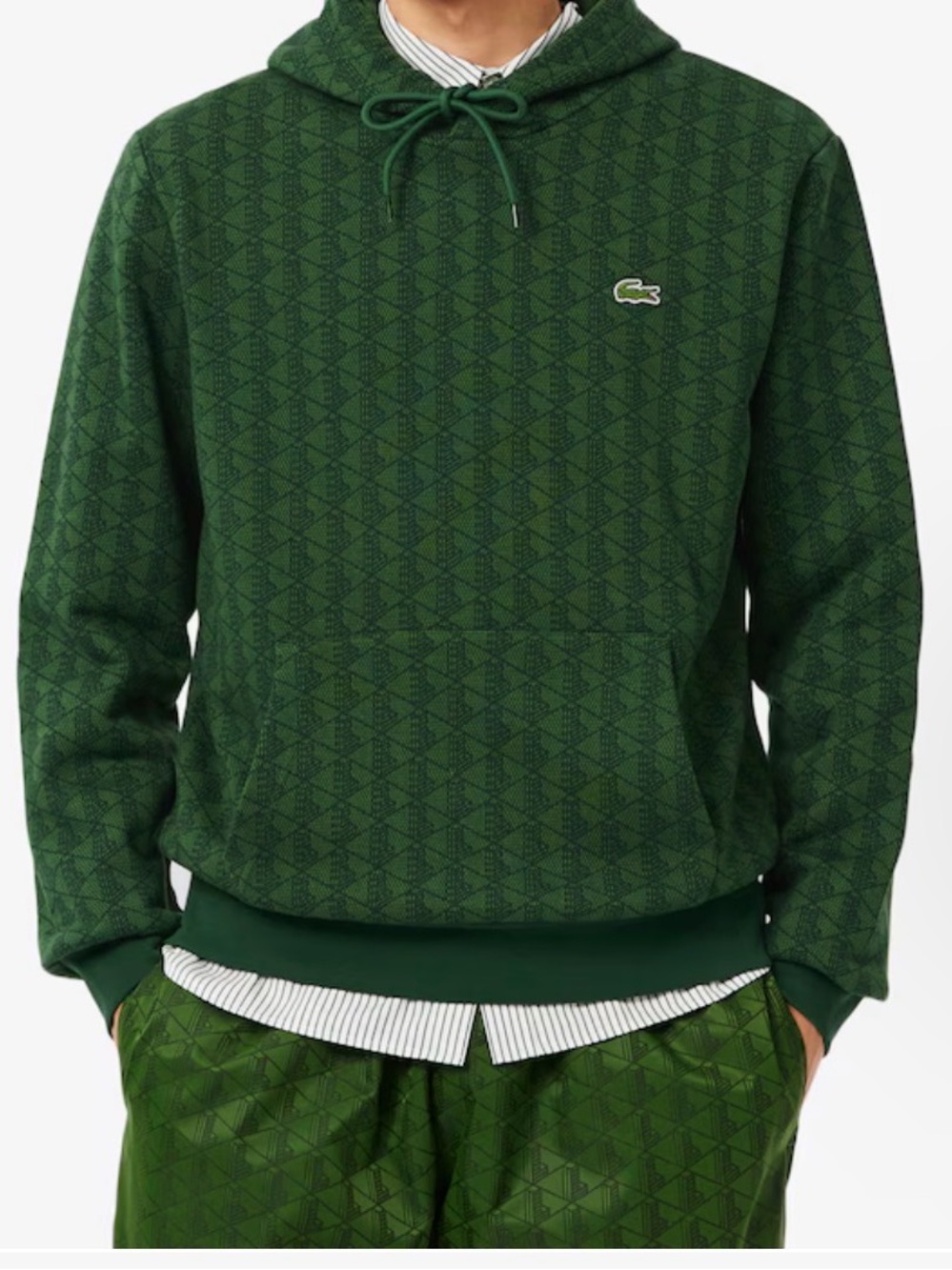 Lacoste Emerald Green Geometric Hooded Sweatshirt